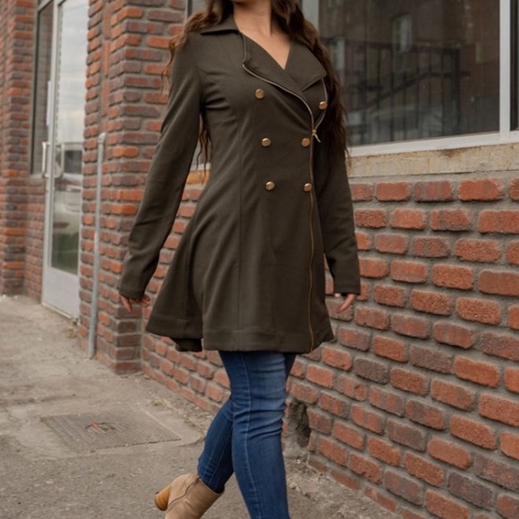 Ladies Black Asymmetric Zipper Peacoat - Picture 1 of 9